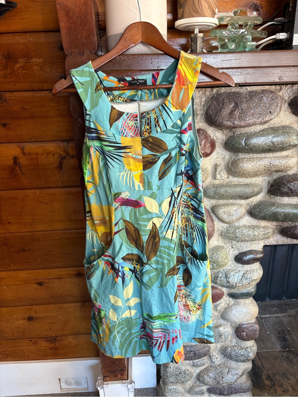 Yul Voy Made in Canada Tropical Palm Print Pocket Dress Size M